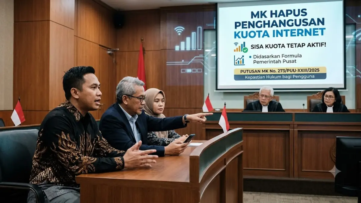 Ilustrasi Mahkamah Konstitusi (MK) melarang penghapusan kuota internet.(generate ai)