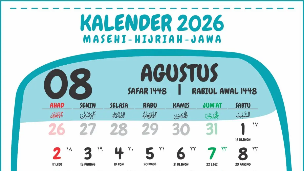 Kalender Agustus 2026.