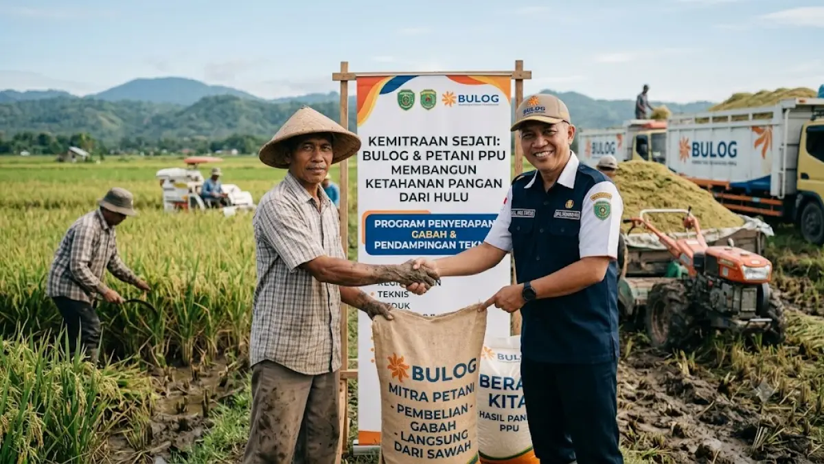 Ilustrasi kemitraan Bulog dengan petani di PPU.(generate ai)