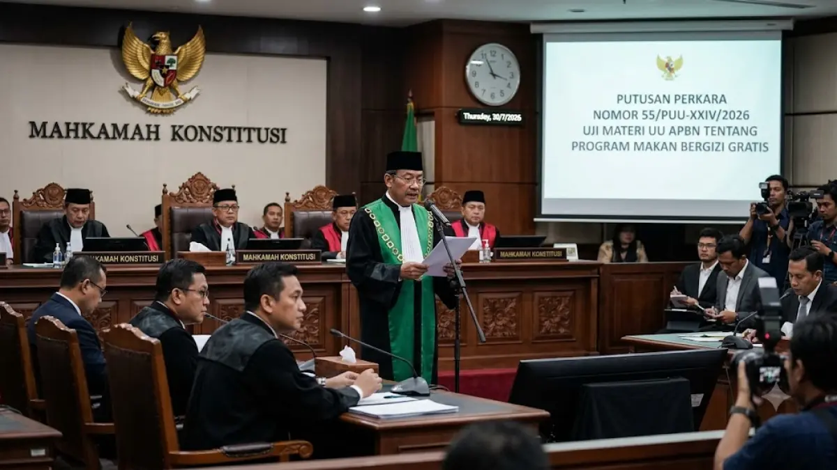Ilustrasi Mahkamah Konstitusi pisahkan anggaran MBG dari dana pendidikan 2028.(generate ai)