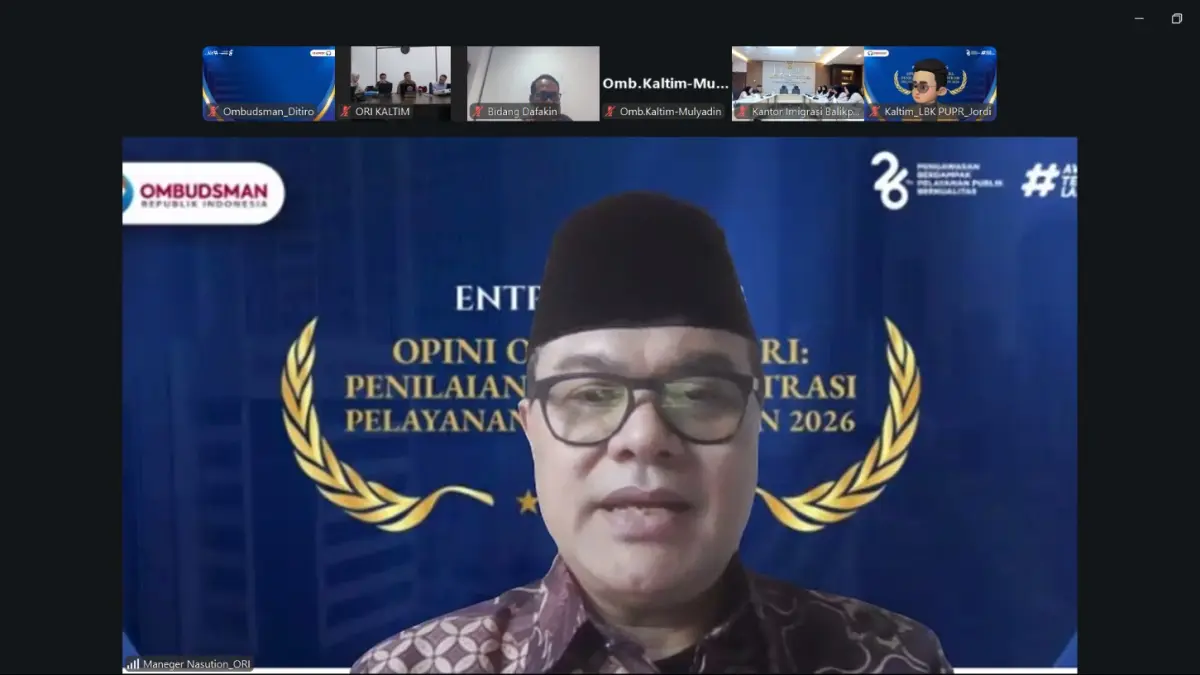 Ombudsman Kaltim menggelar Entry Meeting Penilaian Maladministrasi Pelayanan Publik 2026 secara daring, Kamis (30/7/2026). (Ist)