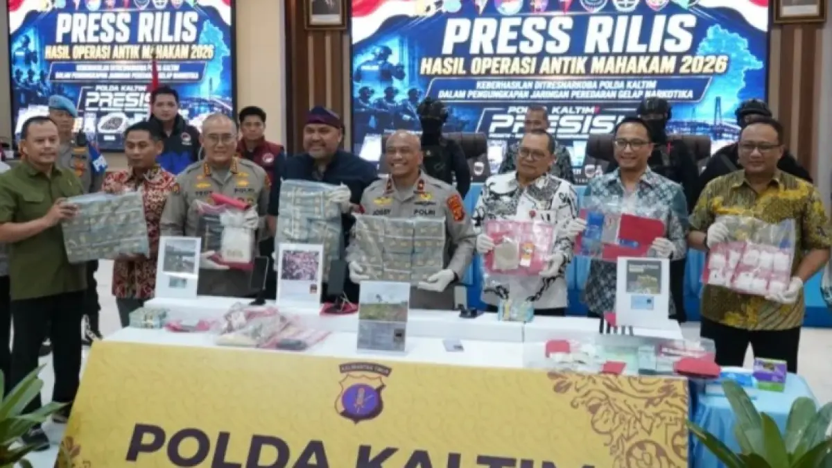 NARKOBA: Polda Kaltim merilis pengungkapan narkoba selama 20 hari, dengan mengamankan ratusan tersangka, barang bukti narkoba hingga penyitaan aset terkait narkoba.