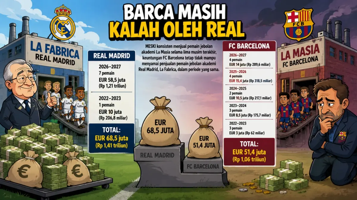 Kontras kebijakan dua raksasa Spanyol, Real Madrid dengan La Fabrica, sementra Barcelona dengan La Masia. 