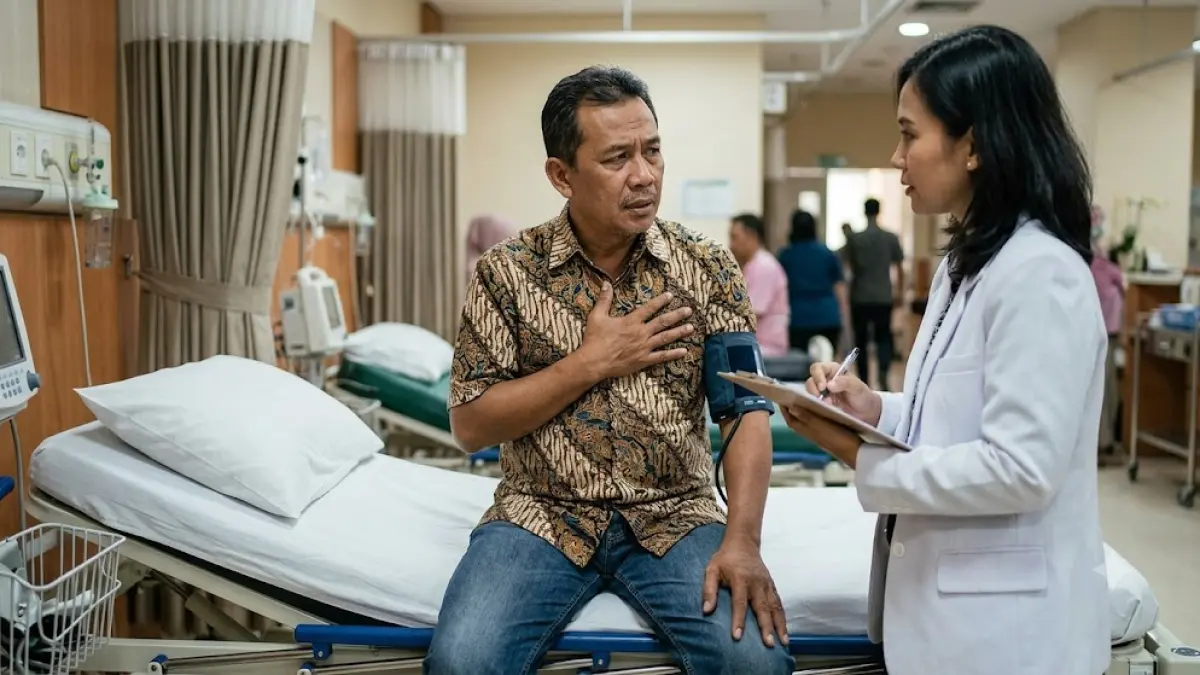 Ilustrasi nyeri dada tidak boleh diabaikan, dan segera datangi fasilitas kesehatan.(generate ai)