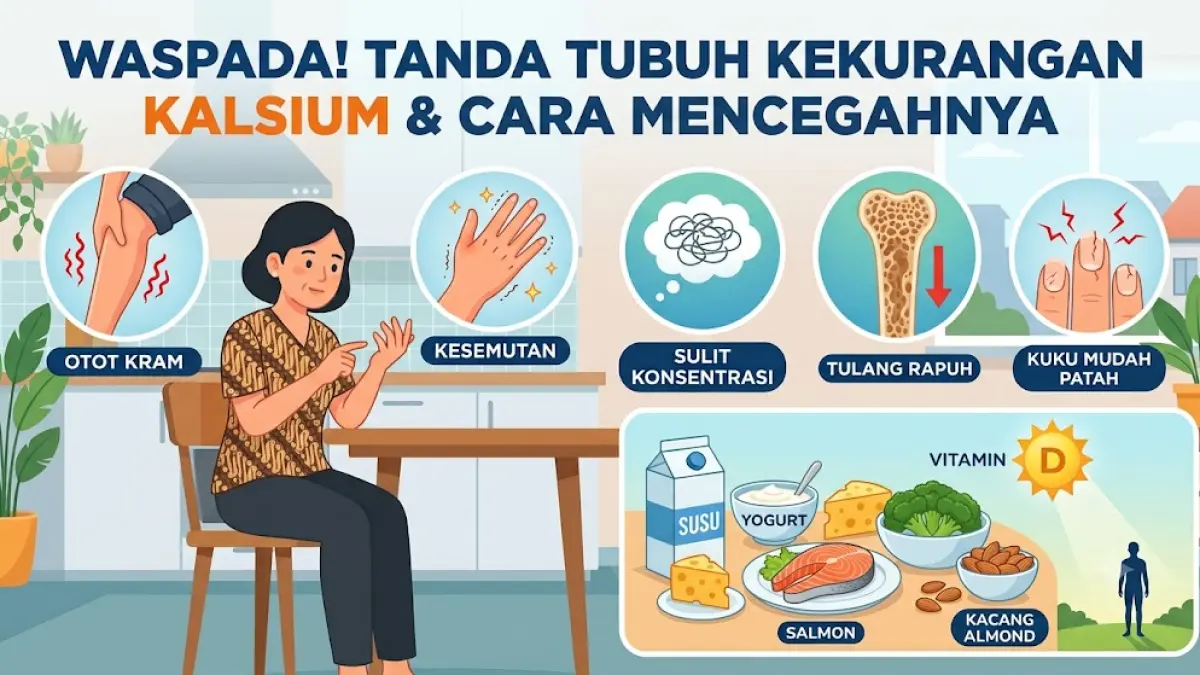 Ilustrasi waspada terhadap kram, kesemutan, sulit konsentrasi, tulang rapuh, dan kuku mudah patah adalah bagian kekurangan kalsium.(generate ai)