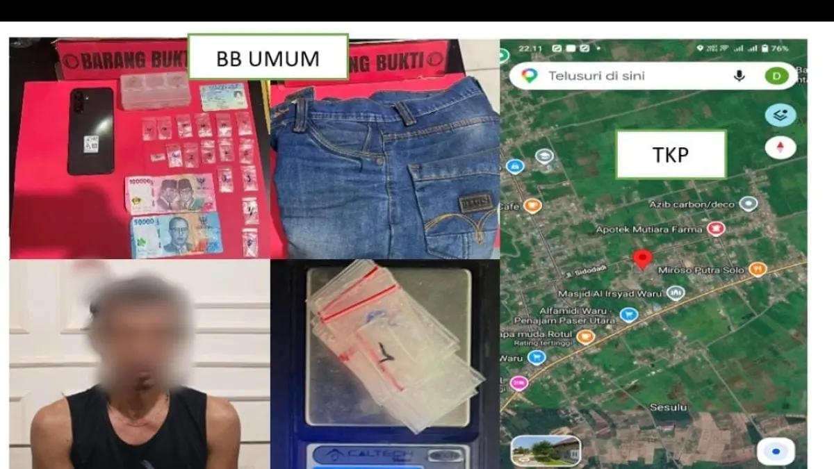 DIBEKUK: Tersangka dan barang bukti yang diamankan Satresnarkoba Polres PPUI.(Dok.Humas Polres PPU)