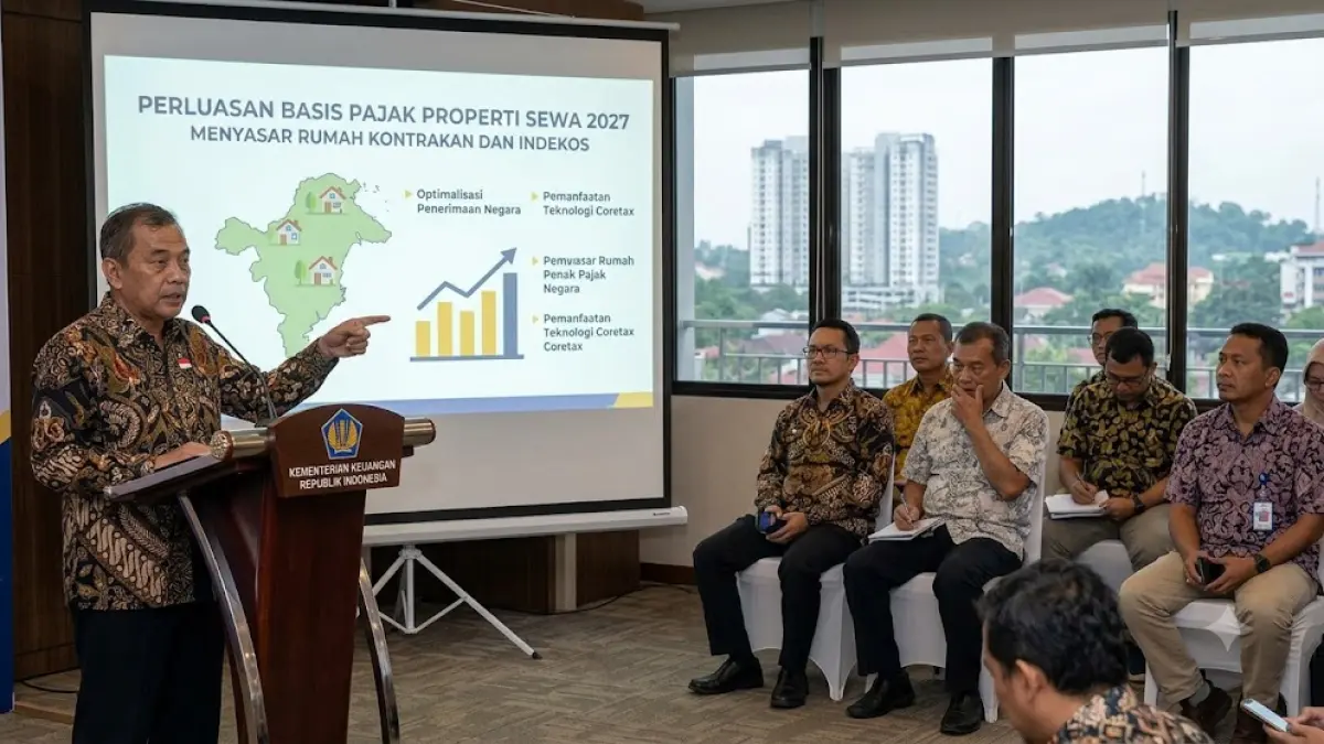 Ilustrasi sosialisasi perluasan basis pajak properti sewa yang menyasar rumah kontrakan dan indekos.(generate ai)