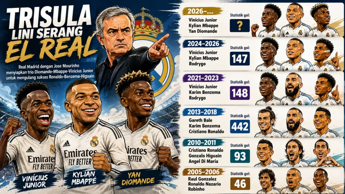 Yan Diomande melengkapi lini serang Real Madrid yang sebelumnya mengandalkan Vinicius Junior dan Kylian Mbappe. 

