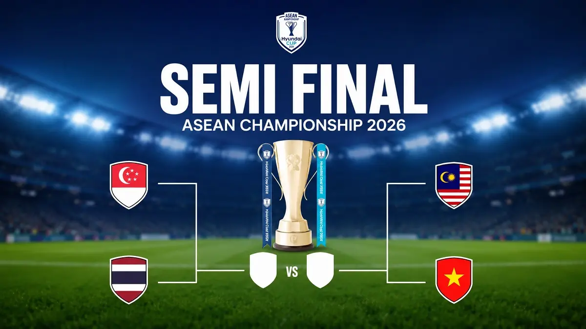 Ilustrasi. Semifinal Piala AFF 2026 mempertemukan Singapura vs Thailand dan Malaysia vs Vietnam setelah fase grup menentukan empat tim terbaik. (ChatGPT)