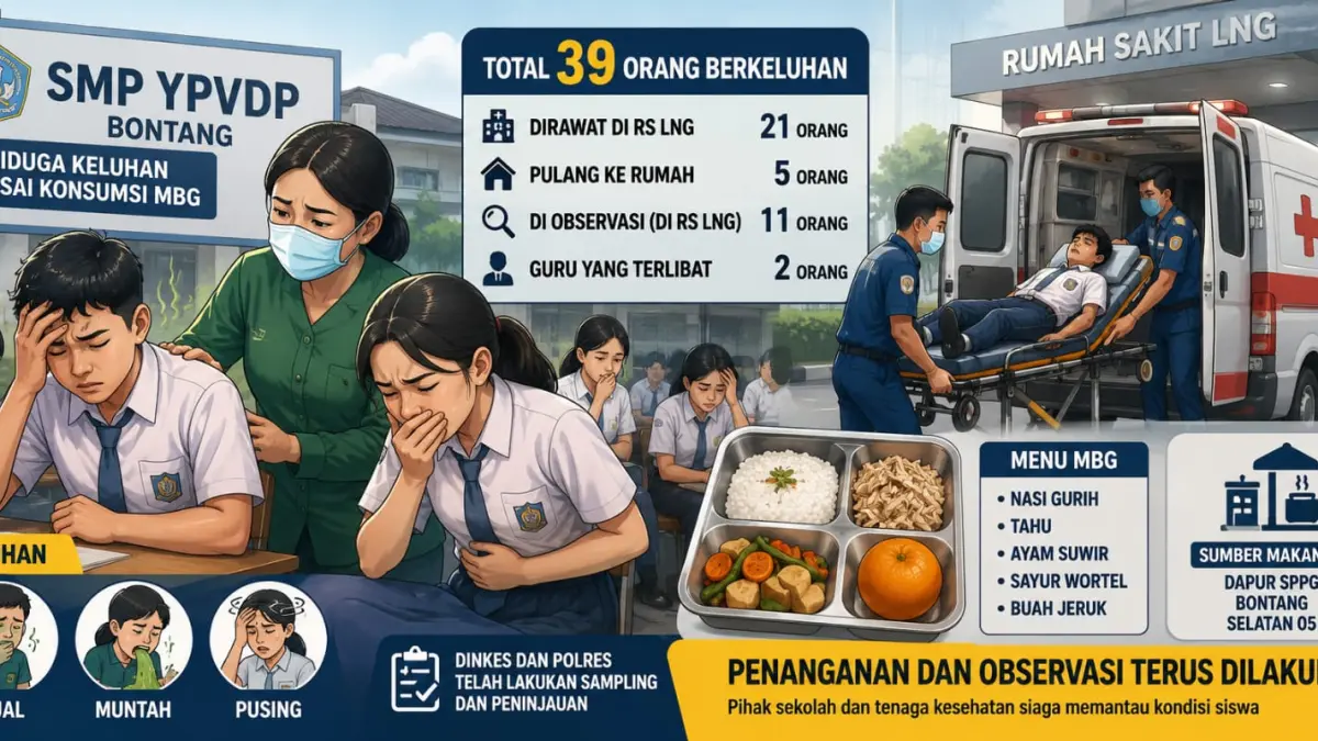 Ilustrasi foto. Sebanyak 36 warga SMP YPVDP Bontang yang terdiri dari 34 siswa dan dua guru dilaporkan mengalami pusing, mual, hingga muntah usai menyantap menu nasi gurih dan ayam suwir program Makan Bergizi Gratis (MBG), Senin (10/8/2026).