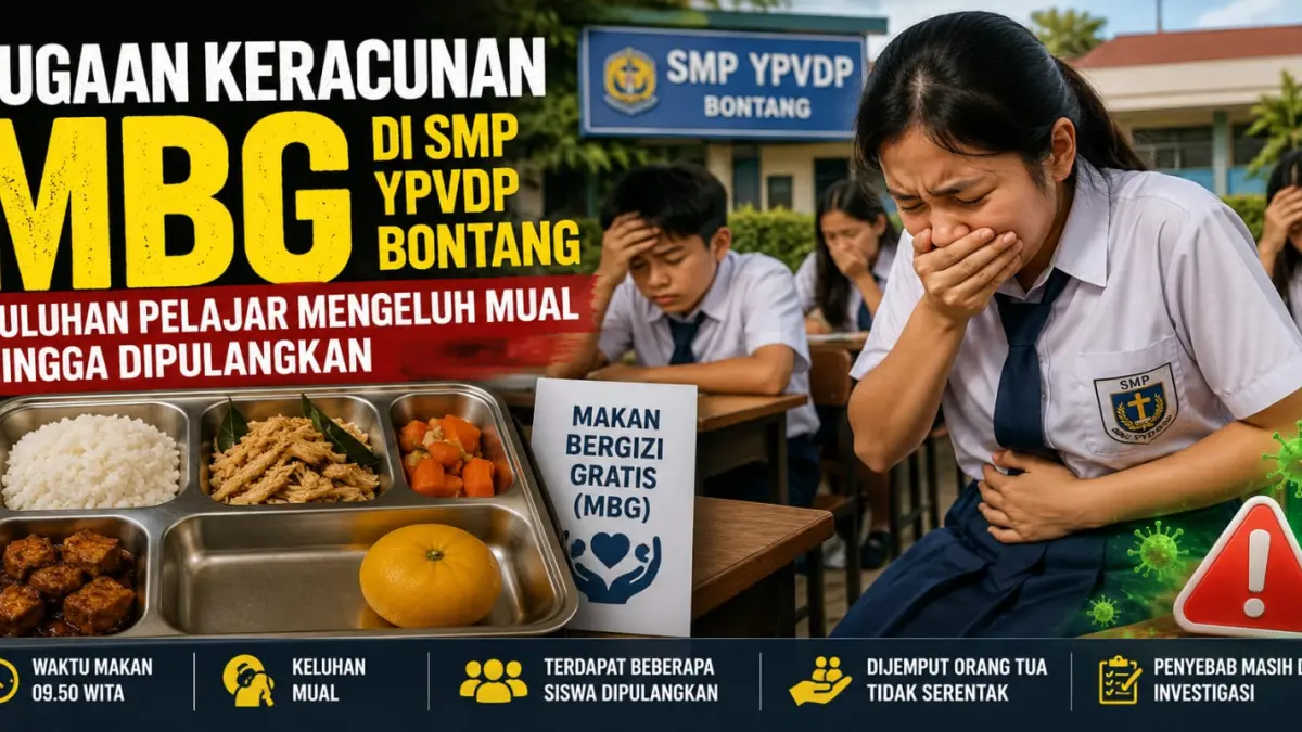 Ilustrasi foto. Sejumlah siswa SMP YPVDP Bontang dilaporkan mengalami keluhan mual usai menyantap menu nasi, ayam suwir, dan tahu kecap pada jam istirahat sekolah, Senin (10/8/2026).