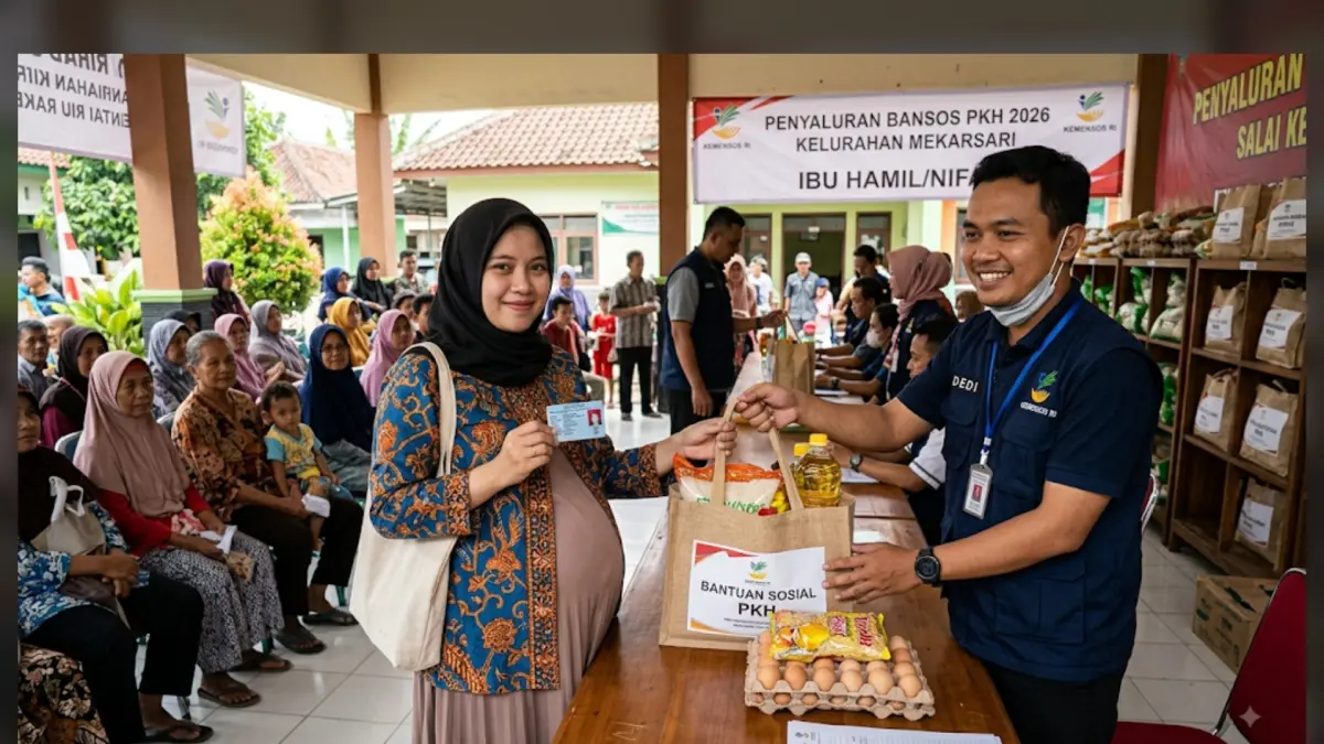 Ilustrasi ibu hamil ambil bansos.