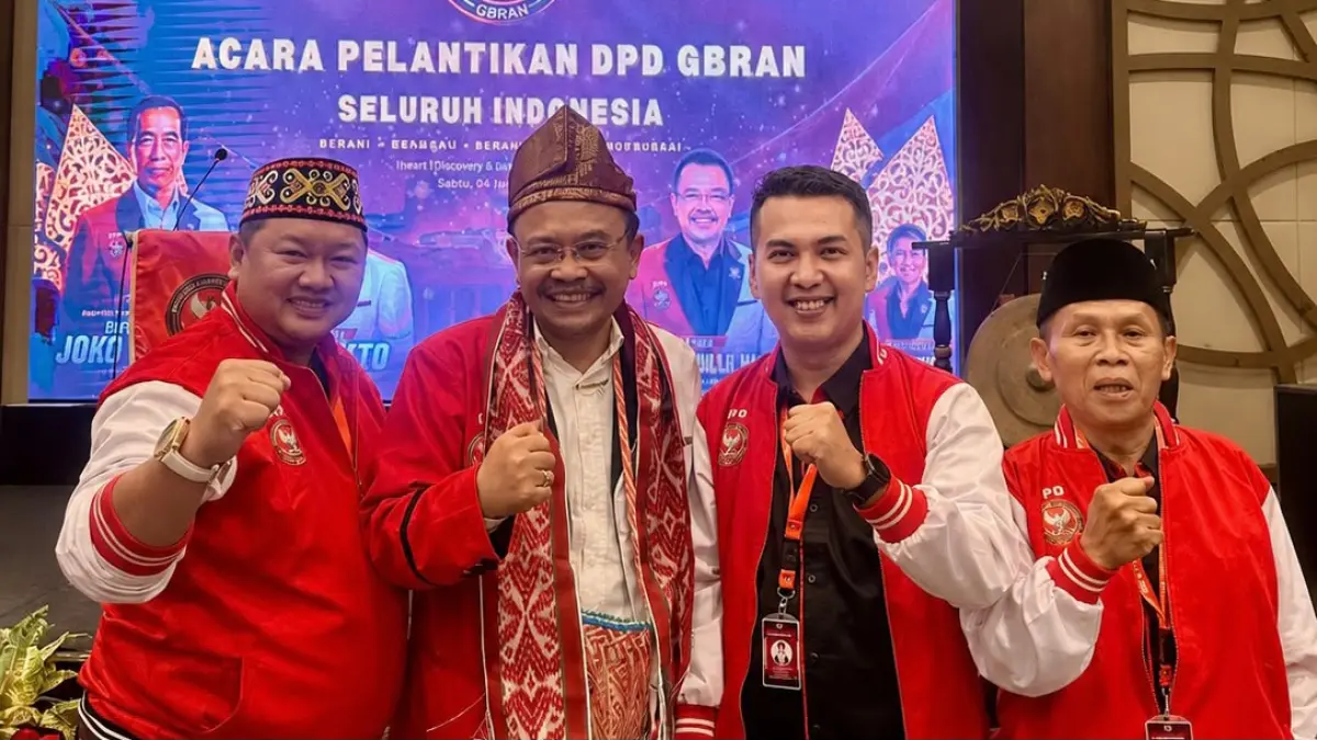 MELEBARKAN SAYAP: Kiri ke kanan; Ketua DPD GBRAN Kaltim Suwar Dwi Yono, Ketua Umum DPP GBRAN Rimso Maruli Sinaga, Bendahara Umum GBRAN Kaltim Vieyer Gent Putra Suba, dan Sekretaris Jenderal Santosa.