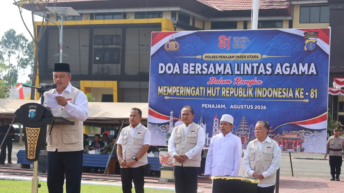 JAGA KONDUSIF: Doa bersama lintas agama yang digelar Polres PPU dalam rangka memeringati HUT ke-81 Republik Indonesia.(Dok.Humas Polres PPU)