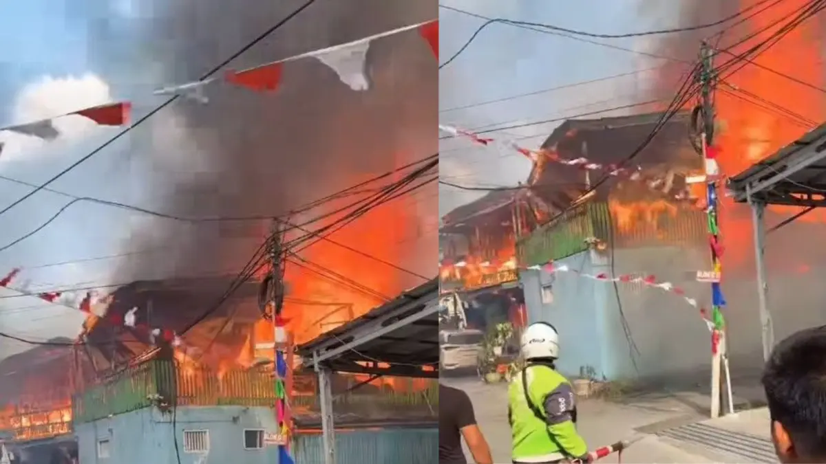 Kebakaran melahap sejumlah rumah warga di Gang Nibung, Jalan Dr Soetomo, Samarinda, Sabtu pagi, 15 Agustus 2026. (tangkapan layar/samarindaterkini/ig)