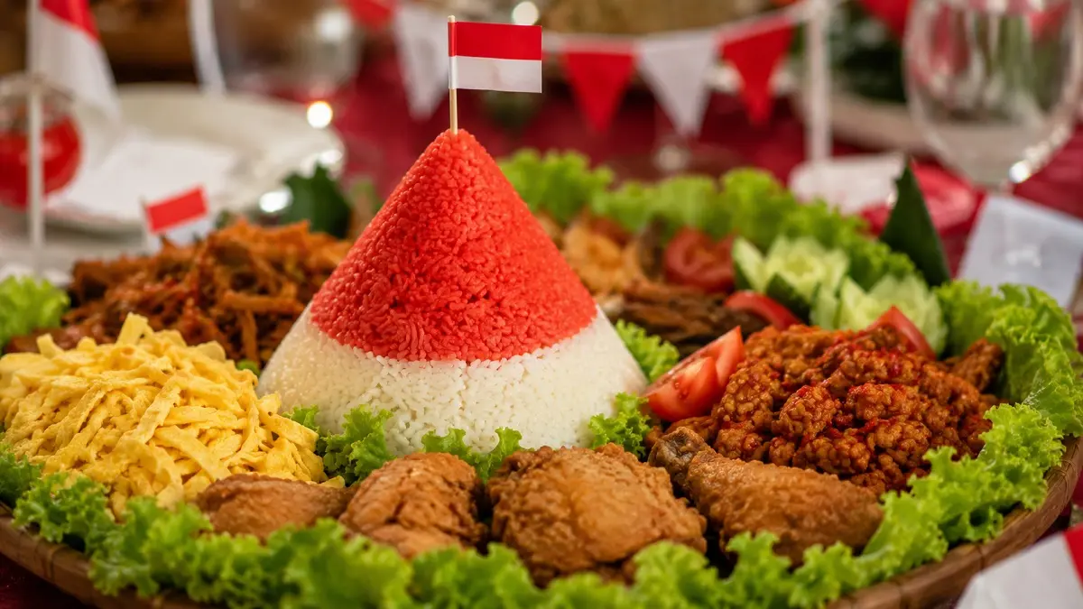 Ilustrasi nasi tumpeng untuk acara 17 Agustus. (ChatGPT)