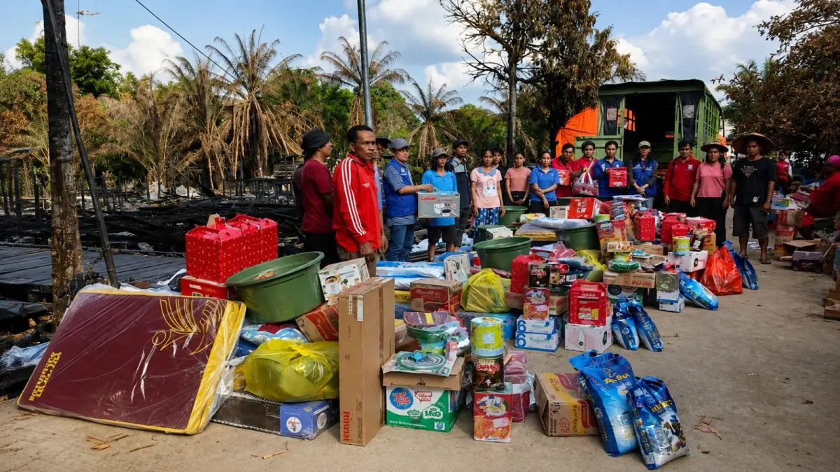 Penyaluran bantuan pangan dan sandang bagi warga terdampak kebakaran di Kampung Lempunah, Kecamatan Jempang, Kutai Barat.