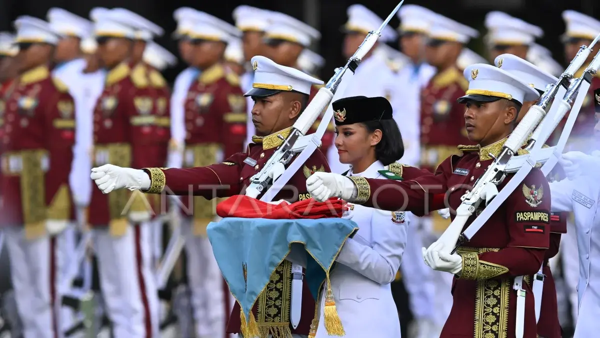 Anggota Paskibraka pada HUT Ke-80 RI Kemerdekaan tahun 2025 lalu di Istana Merdeka Jakarta. (ANTARA FOTO/Hafidz Mubarak/wpa/rwa)
