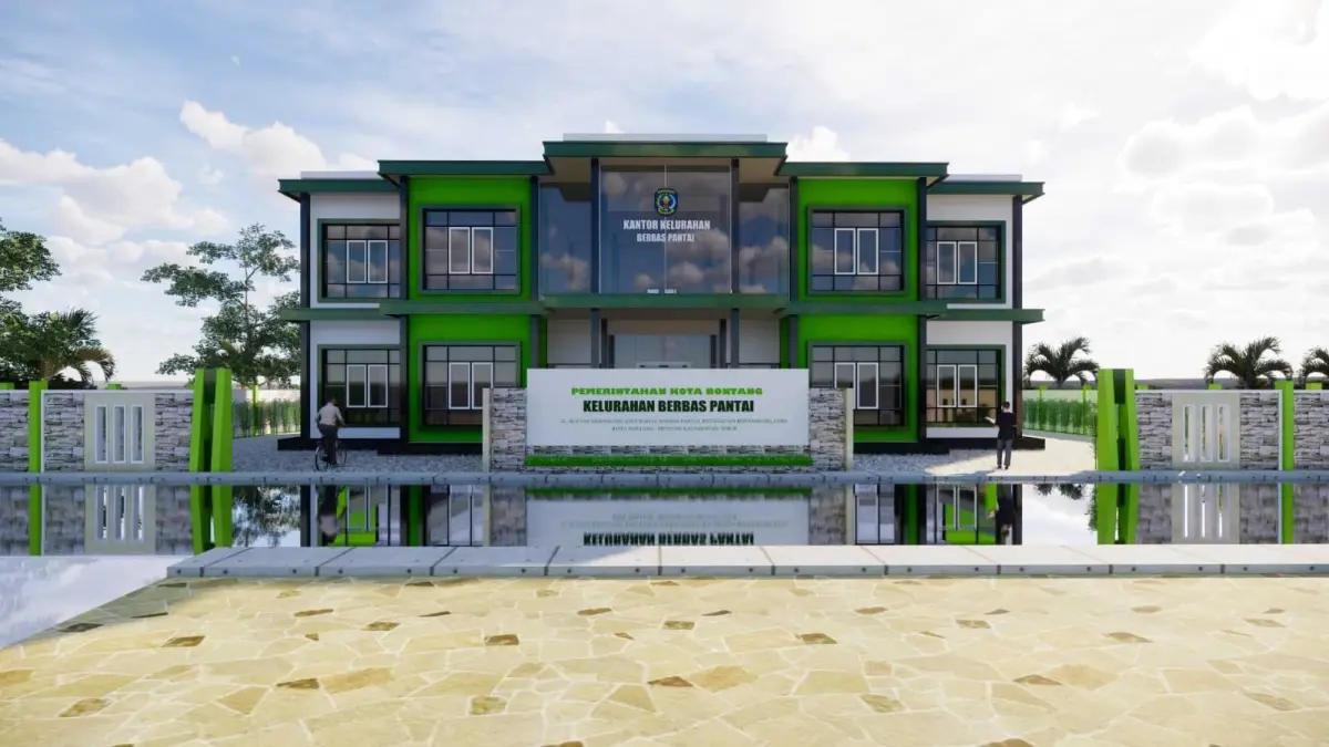 DESAIN: Gambar perencanaan kantor kelurahan Berbas Pantai yang baru. FOTO: DOK/KP