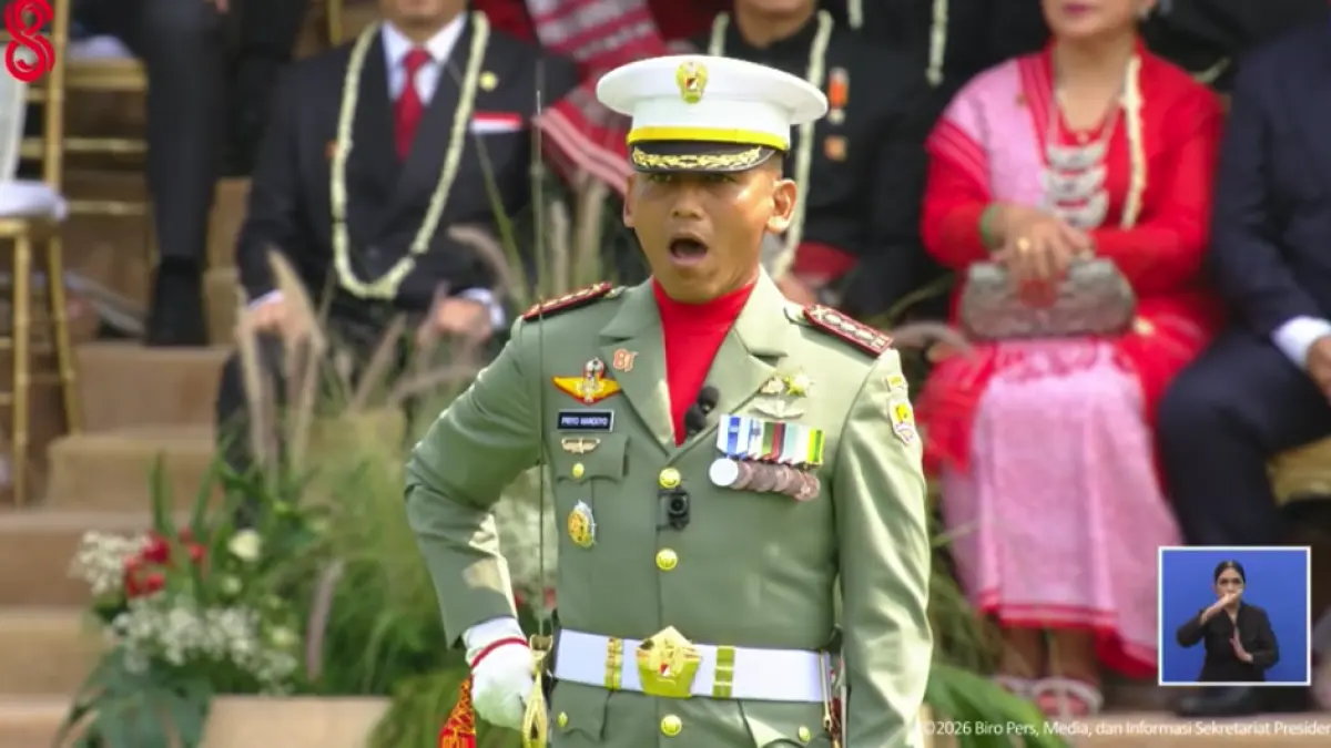 Kolonel Inf Priyo Handoyo yang merupakan Dandim Kota Semarang didaulat sebagai Komandan Upacara Detik-Detik Proklamasi Republik Indonesia di Istana Merdeka, Jakarta (17/8/2026). (Foto: Screen Capture oleh Kaltim Post dari YouTube Sekretariat Kabinet)