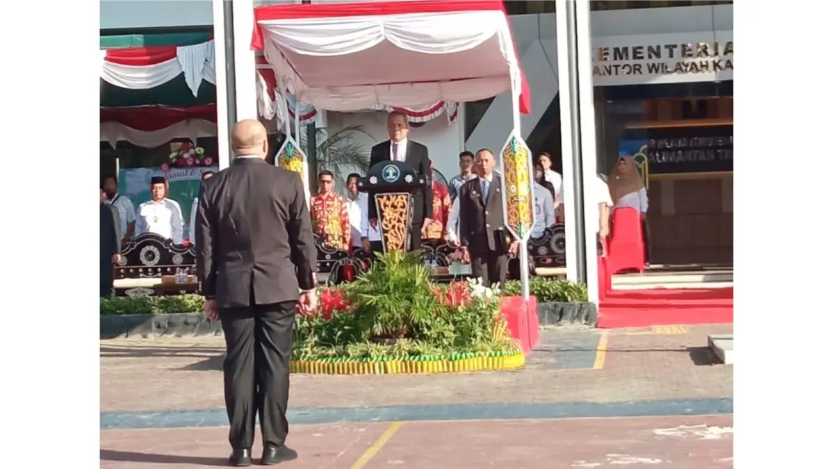 Pelaksanaan Upacara Hari Pengayoman ke-81 yang digelar Kemenkum Kaltim di halaman kantor Kanwil Kemenkumham Kaltim, dihadiri seluruh pejabat struktural, pegawai, serta perwakilan lembaga mitra kerja, Rabu (19/8/2026). (IST)