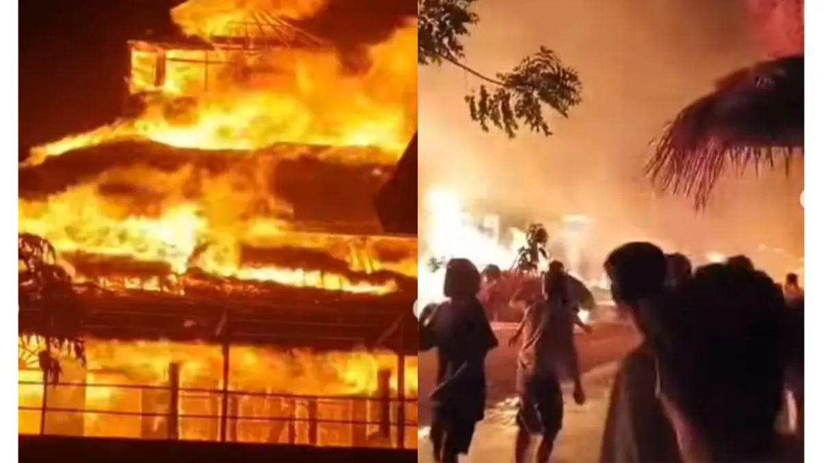 Desa Adat Sade kebakaran hebat, Sabtu malam (22/8/2026). (tangkapan layar)
