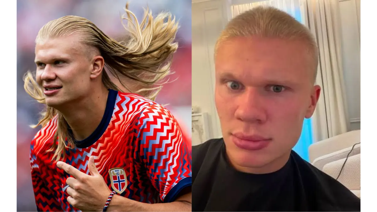 Erling Haaland memangkas rambutnya super pendek. (Erling Haaland/X)  