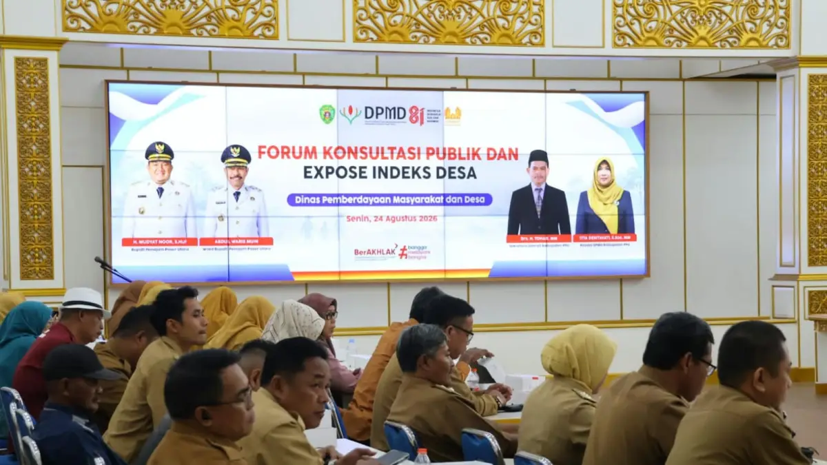 DPMD menggelar Konsultasi Publik dan Ekspose Indeks Desa di Aula Lantai III Kantor Bupati PPU bersama ratusan aparatur tingkat atas dan bawah, Senin (24/8/2026).


