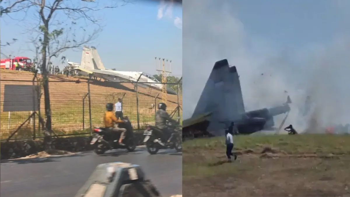 Jet tempur Sukhoi tergelincir di kawasan Bandara Internasional Sultan Hasanuddin, Maros, Sulawesi Selatan, Senin (24/8/2026). (LambeSahamjja/X)