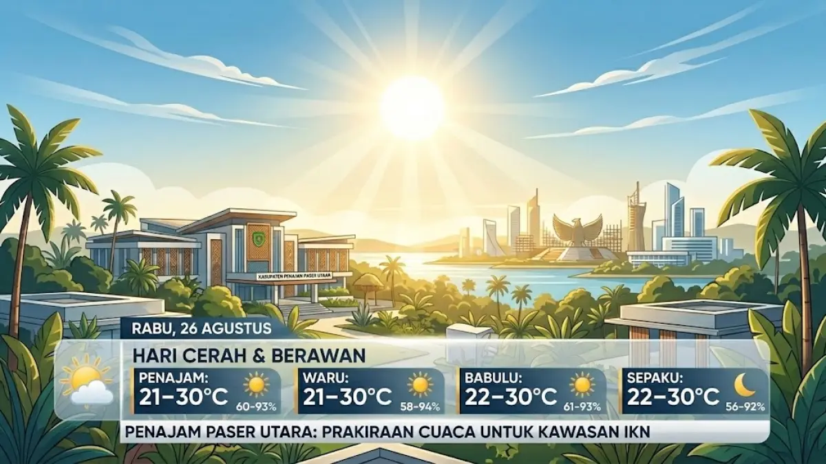 Ilustrasi grafis cuaca pada Rabu, 26 Agustus 2026 di Kabupaten Penajam Paser Utara.(generate ai)