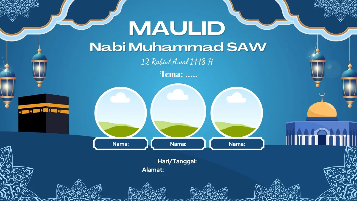 Spanduk Maulid Nabi 1448 H dengan berbagai desain yang dapat disesuaikan dengan kegiatan keagamaan yang dilaksanakan. (canva.com)
