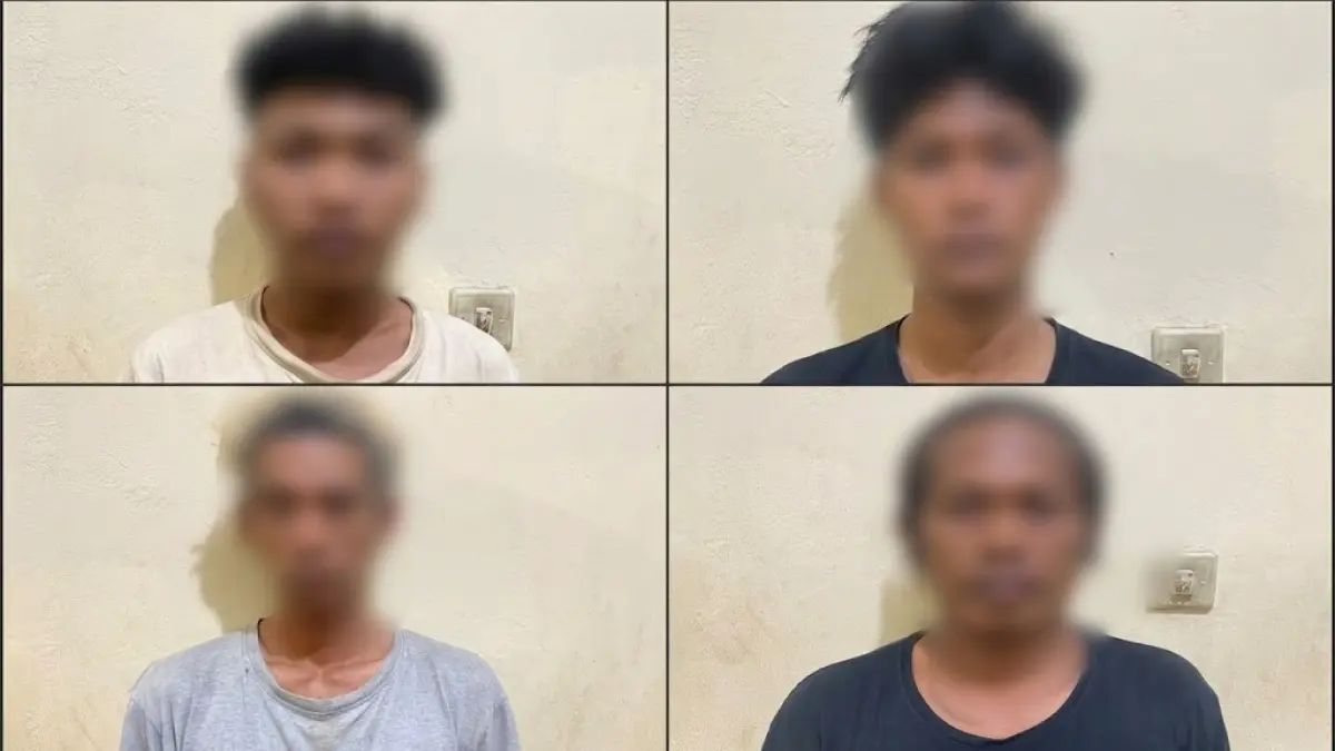 DIBEKUK: Keempat tersangka yang diduga mencuri kabel tembaga di IKN yang dibekuk Polsek Sepaku, PPU.(Dok.Humas Polres PPU)