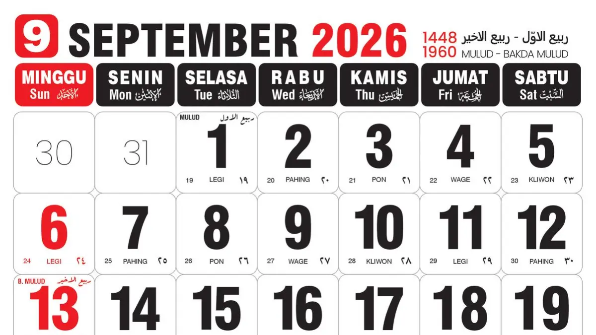 Ilustrasi kalender September 2026.