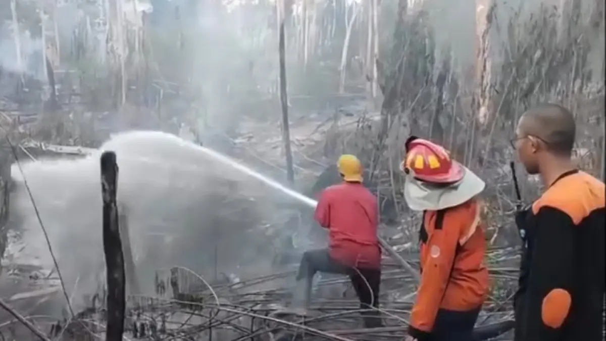 KARHUTLA: Petugas gabungan dan tim KPHL Balikpapan melakukan penanganan kebakaran hutan dan lahan (karhutla) yang melanda kawasan APL di KM 24 Balikpapan Utara. 