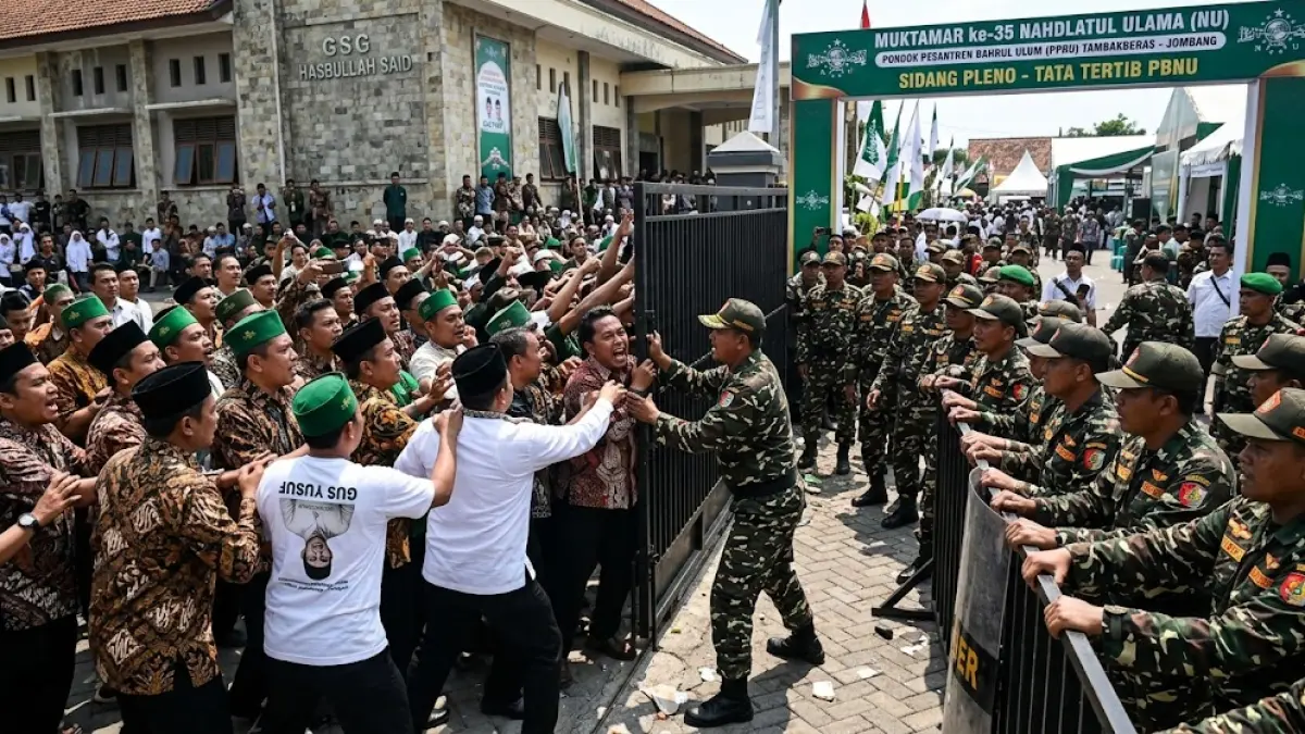 Ilustrasi suasana ricuh pada Muktamar ke-35 NU di Jombang.(generate ai)