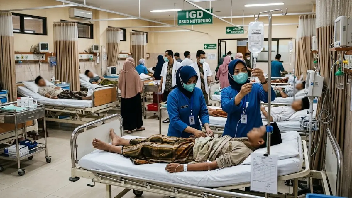 Ilustrasi santri korban keracunan setelah menyantap MBG saat menjalani perawatan di rumah sakit.(generate ai)