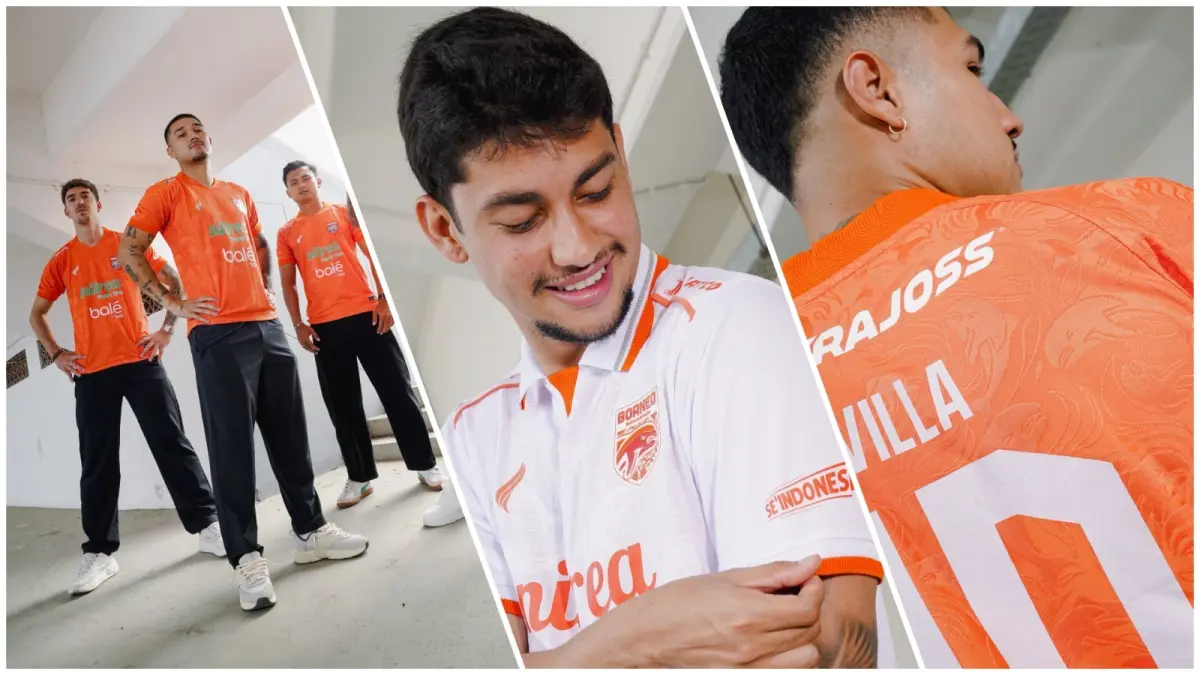 Borneo FC Samarinda menggunakan apparel lokal Etams untuk jersey Super League 2026–2027, bersaing dengan merek global. (BORNEO FC MEDIA)