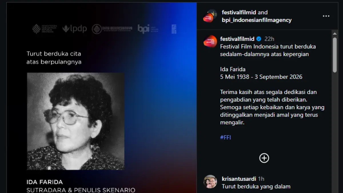 Ida Farida meninggal dunia pada usia 88 tahun. Sutradara dan penulis skenario senior ini dikenal melalui sejumlah karya film dan sinetron Indonesia. (Tangkapan layar IG FFI)