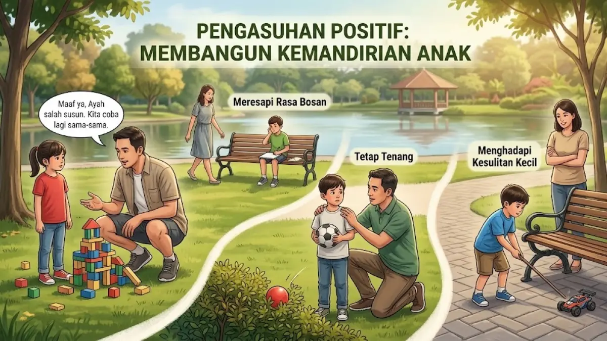 Ilustrasi cara pengasuhan positif untuk membangun kemandirian anak.(generate ai)