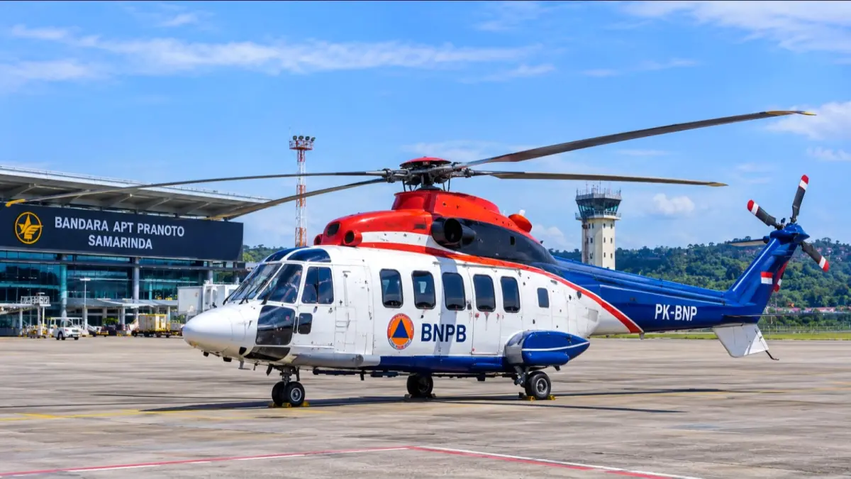 Helikopter water bombing disiagakan di Bandara APT Pranoto Samarinda untuk mendukung penanganan karhutla. (ILUSTRASI)