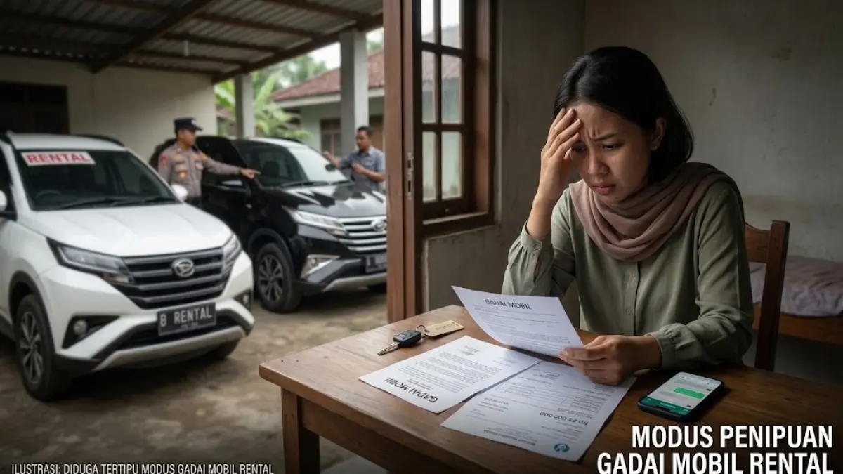 Ilustrasi modus penipuan gadai mobil rental.(generate ai)