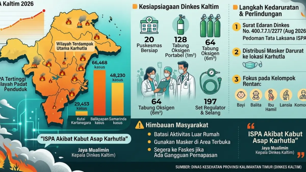 INFOGRAFIS: Pemprov Kaltim memperketat kesiapsiagaan layanan kesehatan seiring meningkatnya kasus ISPA yang mencapai tertinggi di Balikpapan dan Samarinda.