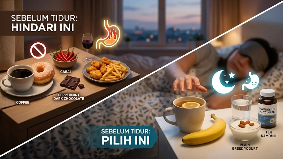 Ilustrasi menu yang dihindari dan dipilih sebelum tidur.(generate ai)