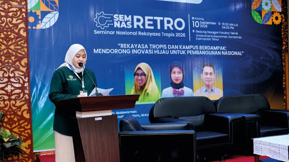 FT UNMUL menggelar SEMNASRETRO 2026 secara hibrida di Gedung Hexagon, Samarinda, Kamis (10/9), membahas inovasi hijau. (IST)