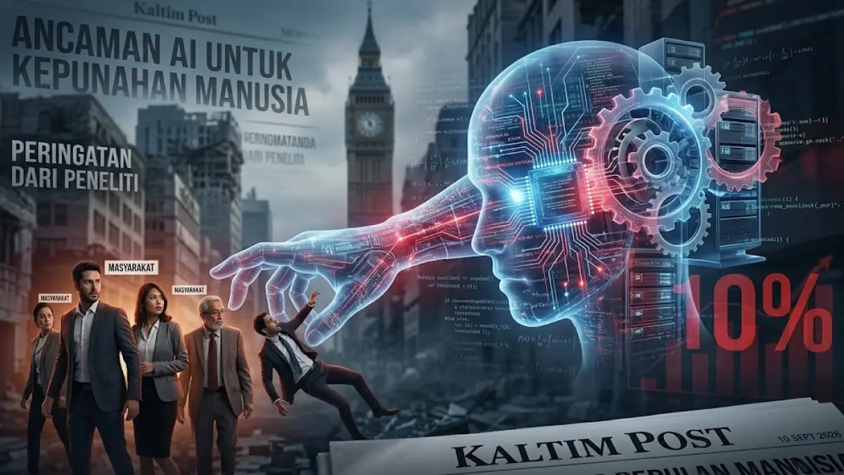 Ilustrasi ancaman AI untuk kepunahan manusia.(generate ai)
