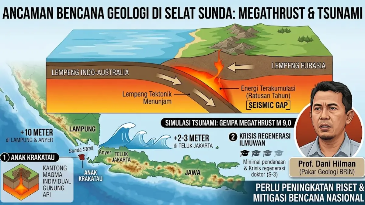 Ilustrasi bencana alam megathrust yang mengancam Jakarta hingga Lampun.(generate ai)