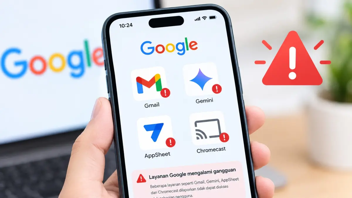 Ilustrasi ekosistem Google yakni Gmail, Gemini dan lainnya mengalami down.