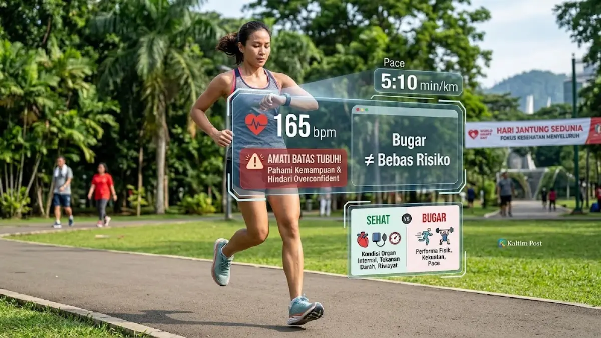 Ilustrasi berolahraga lari agar badan tetap bugar, namun tidak boleh percaya diri sebagai si paling sehat.(generate ai)