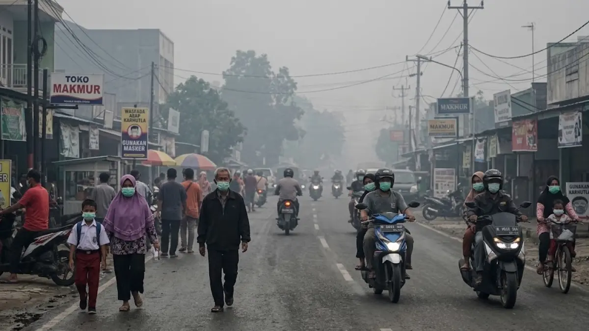 Ilustrasi kabut asap akibat karhutla yang mulai menyelimuti wilayah Kabupaten Penajam Paser Utara.(generate ai)