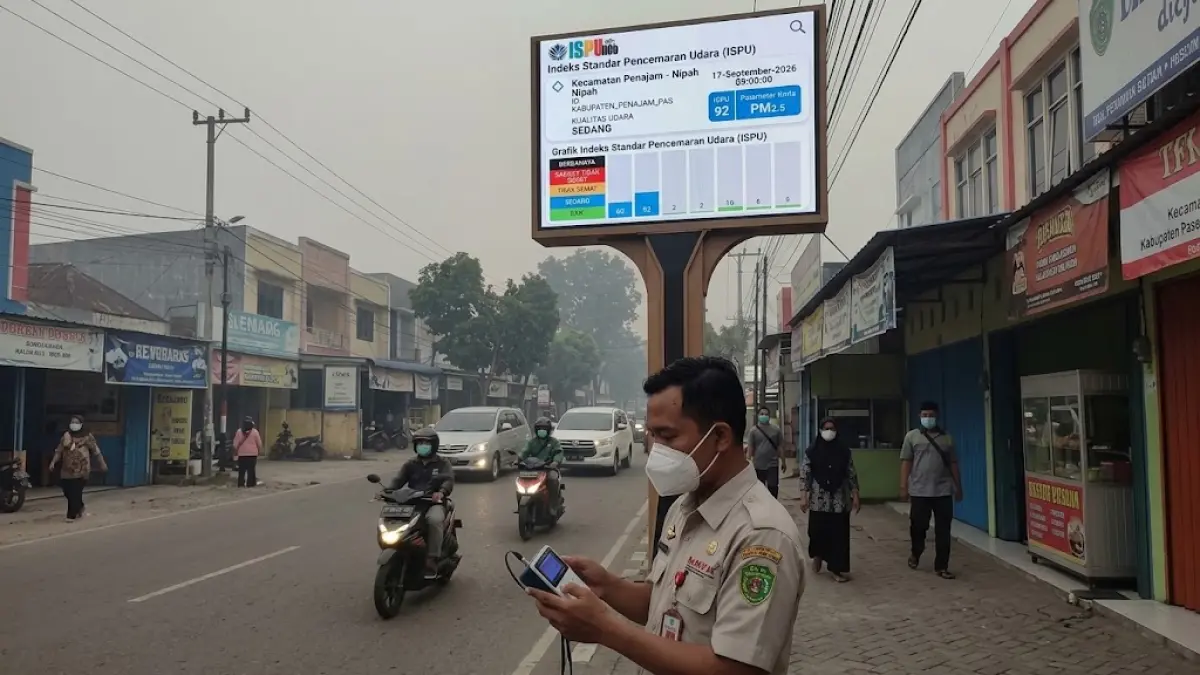 Ilustrasi pengukuran udara melalui aplikasi ISPU kadar asap di PPU masuk kategori sedang.(generate ai)